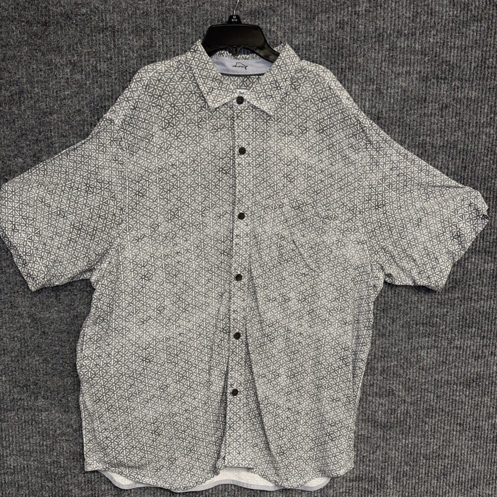 Tommy Bahama Veracruz Cay Rio Geo Print Shirt Size XL Storm Gray $118 NWT
